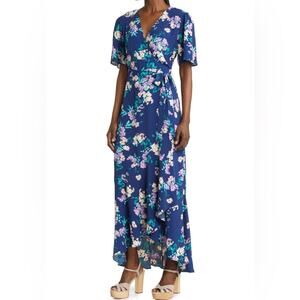 CHELSEA28 Women’s Print Wrap Dress - Navy Floral Sz XXS